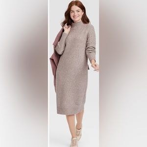 Universal Thread- Women's Balloon Long Sleeve Cable Sweater Dress- light brown